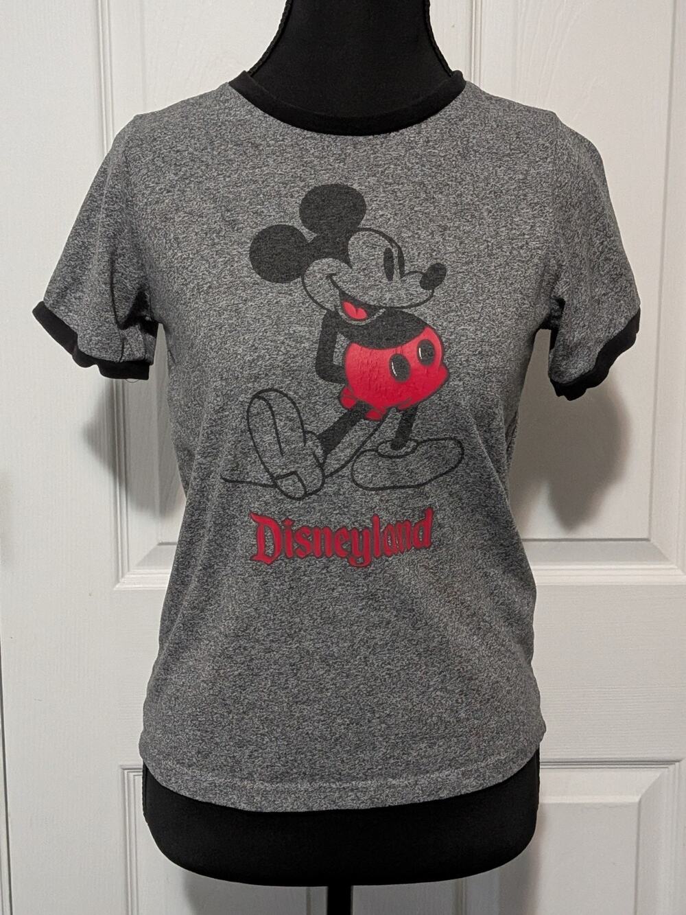 Disneyland Mickey Mouse Heather Gray Ringer Graphic Tee Size L Short Sleeve